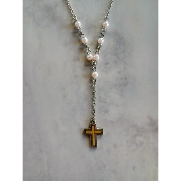 Unbranded Jewelry - Vintage Fashion Women Jewelry Necklace Jesus Cross Y-Style Necklace W/ Pearls